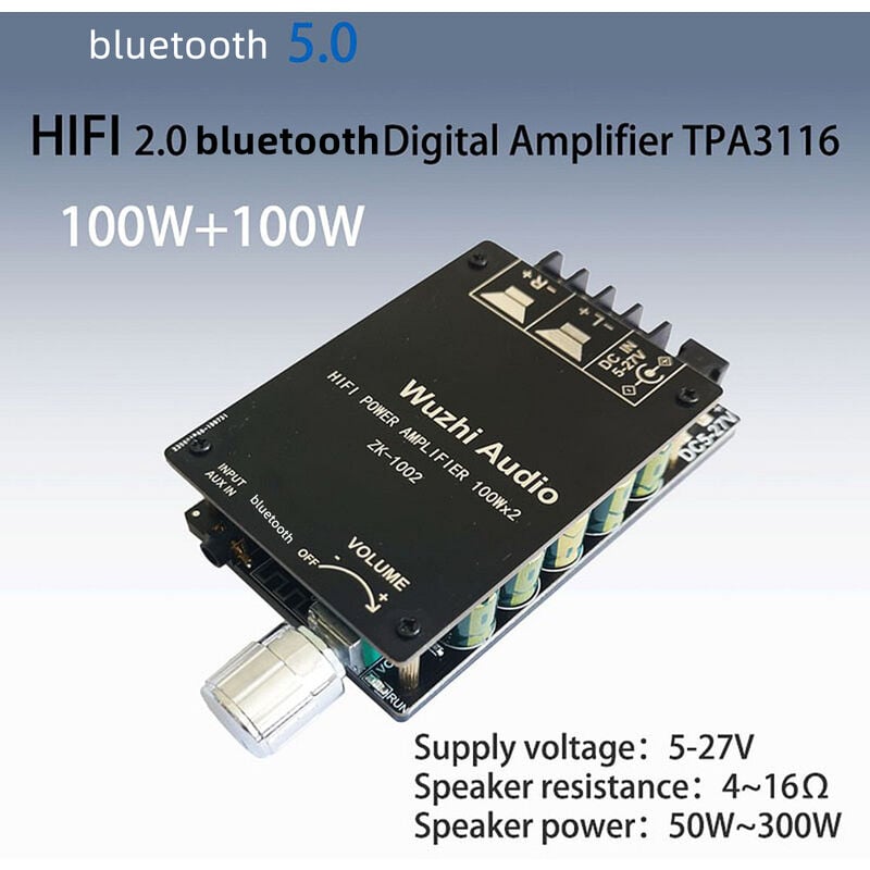1002 HIFI 2x100W TPA3116 AUX + bluetooth 5.0 tablero estéreo amplificador digital AMP 
1002 HIFI 2x100W TPA3116 AUX + bluetooth 5.0 tablero estéreo amplificador digital AMP