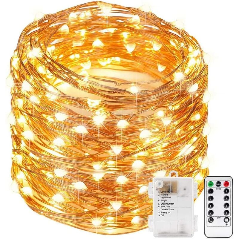 10m 100 luces LED de cadena de alambre de cobre a batería con control remoto y temporizador, ideal para bodas, fiestas, dormitorios
10m 100 luces LED de cadena de alambre de cobre a batería con control remoto y temporizador, ideal para bodas, fiestas, dormitorios