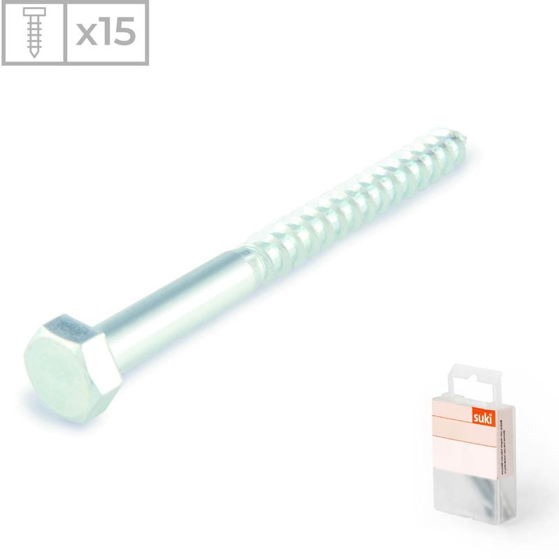 Suki - Pack 15 Tornillos Hexagonales con Rosca para Madera | Fabricado en Acero Zincado | Medidas: 6x30mm
Suki - Pack 15 Tornillos Hexagonales con Rosca para Madera | Fabricado en Acero Zincado | Medidas: 6x30mm