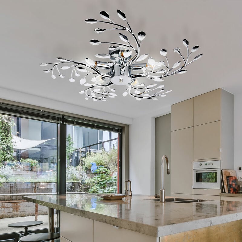 Lámpara de techo LED que ilumina la sala de estar con flores y hojas de cromo en un juego que incluye bombillas LED
Lámpara de techo LED que ilumina la sala de estar con flores y hojas de cromo en un juego que incluye bombillas LED