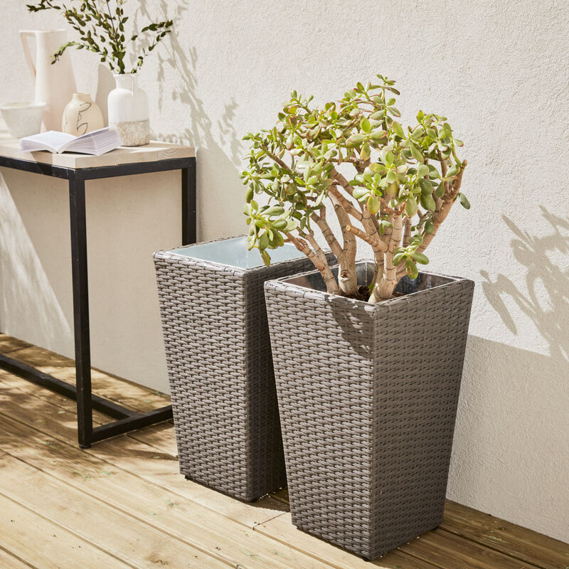 Pareja de macetas para jardín, Resina tranzada, Gris, ratan sintetico - PRATO - Gris
Pareja de macetas para jardín, Resina tranzada, Gris, ratan sintetico - PRATO - Gris