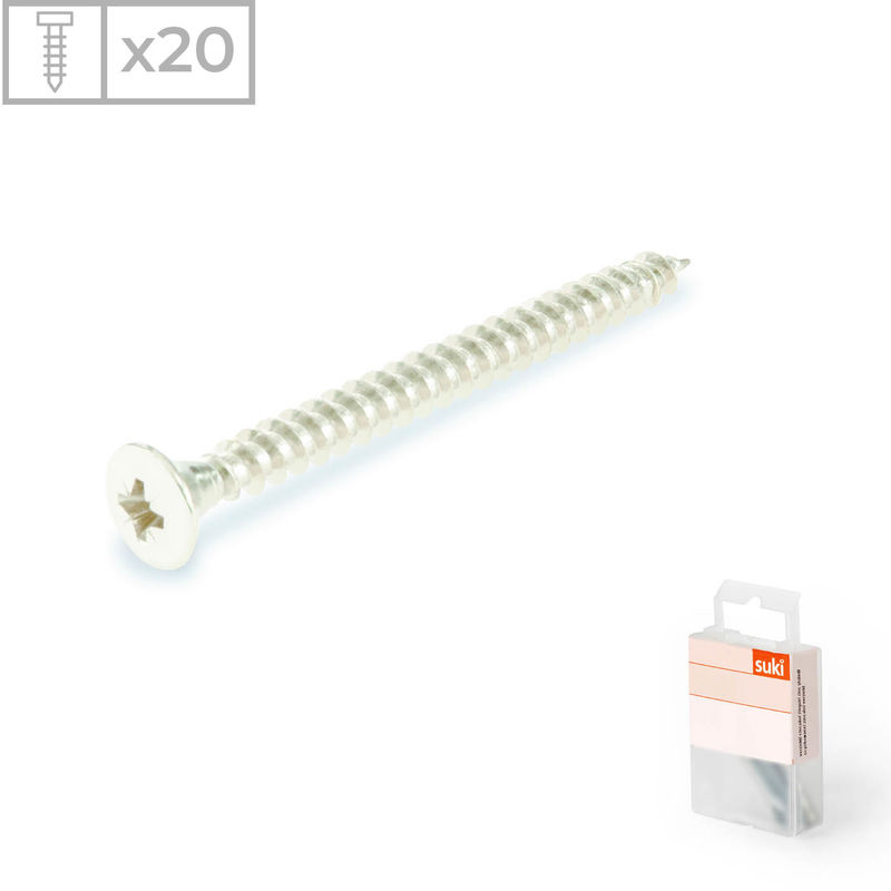 Suki - 20 Tornillos para madera con gota de sebo fabricados en acero niquelado, medidas 3,5x16mm
Suki - 20 Tornillos para madera con gota de sebo fabricados en acero niquelado, medidas 3,5x16mm
