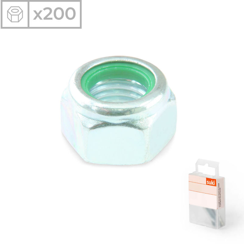 200 Tuercas hexagonales autoblocante con nylon fabricadas en acero zincado, métrica 8
200 Tuercas hexagonales autoblocante con nylon fabricadas en acero zincado, métrica 8