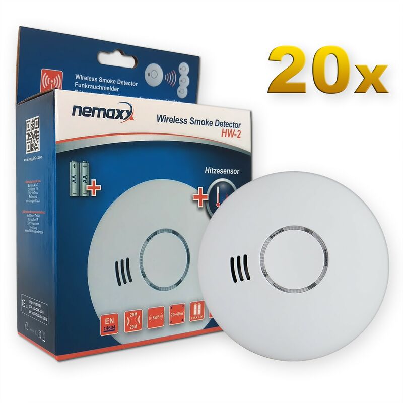 20x Nemaxx HW-2 detectores de humos sin hilos detectores de humo detectores de calor con sensor combinado de humos y térmico según la DIN EN 14604
20x Nemaxx HW-2 detectores de humos sin hilos detectores de humo detectores de calor con sensor combinado de humos y térmico según la DIN EN 14604
