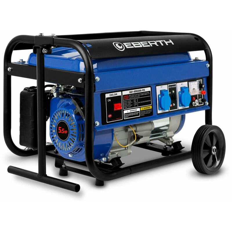 Eberth - 2200 W Generador de corriente con chasis (Motor de gasolina de 4 tiempos y 5,5 CV, 2x 230 V, 1x 12 V, Regulación de voltaje AVR, Seguridad
Eberth - 2200 W Generador de corriente con chasis (Motor de gasolina de 4 tiempos y 5,5 CV, 2x 230 V, 1x 12 V, Regulación de voltaje AVR, Seguridad