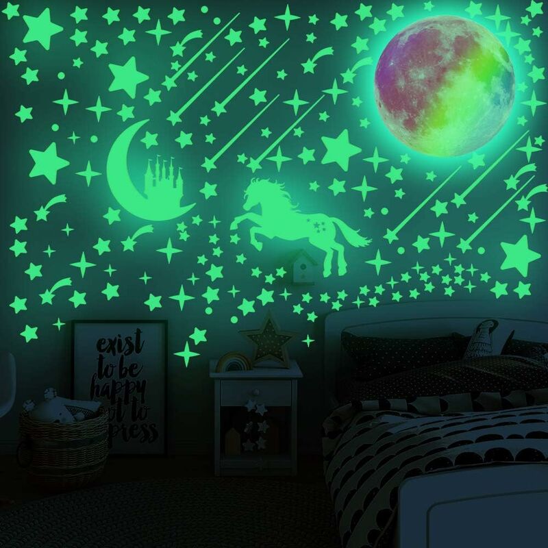 296 piezas de pegatinas de estrellas que brillan en la oscuridad y 1 pieza de luna de colores brillantes, luminosa pegatina de decoración de pared de
296 piezas de pegatinas de estrellas que brillan en la oscuridad y 1 pieza de luna de colores brillantes, luminosa pegatina de decoración de pared de