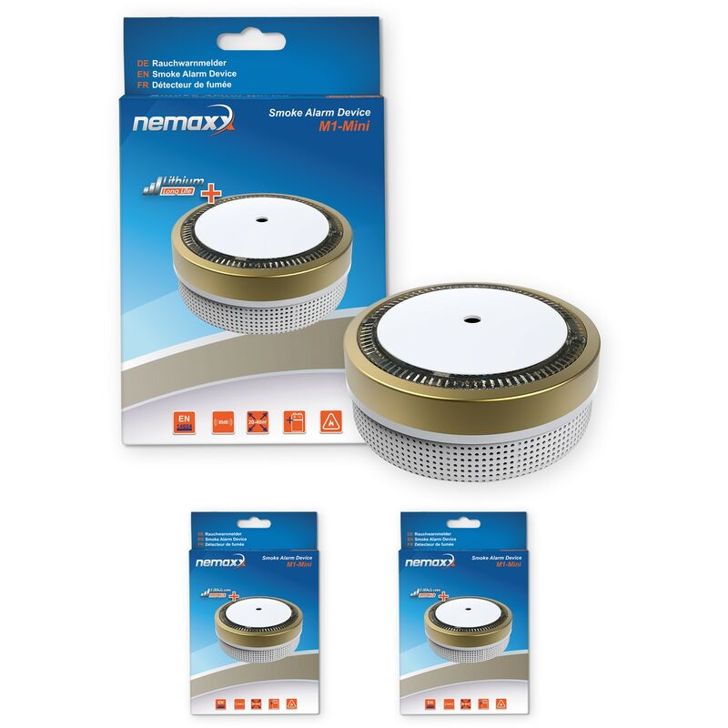 2x Nemaxx Detector de humo M1-Mini sensibilidad fotoeléctrica - con batería de litio tipo DC3V - conforme la norma DIN EN14604 & Vds - dorado
2x Nemaxx Detector de humo M1-Mini sensibilidad fotoeléctrica - con batería de litio tipo DC3V - conforme la norma DIN EN14604 & Vds - dorado