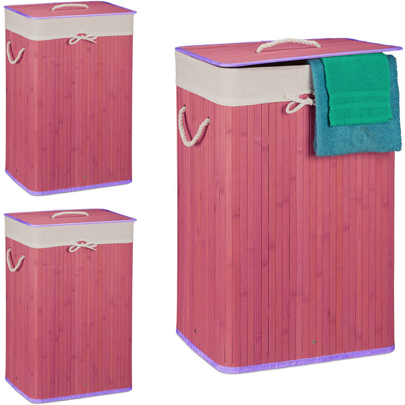 3 Cestos Ropa Sucia Plegable, Cubo Colada Rectangular con Tapa, Bambú, 83L, 65,5 x 43,5 x 33,5 cm, Morado
3 Cestos Ropa Sucia Plegable, Cubo Colada Rectangular con Tapa, Bambú, 83L, 65,5 x 43,5 x 33,5 cm, Morado