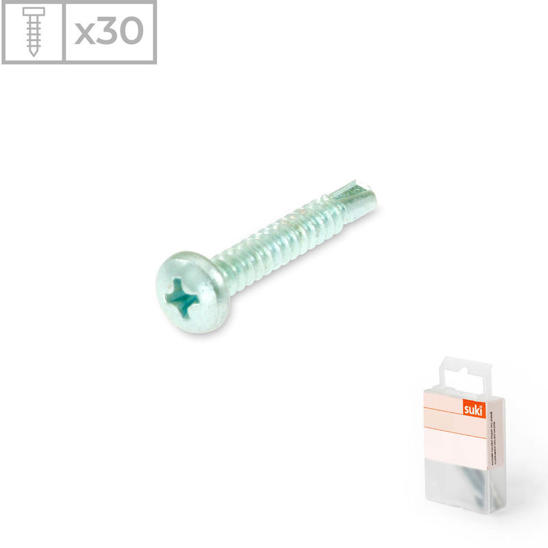 Suki - Pack 30 Tornillos Auto-Taladrantes con Almohada | Fabricado en Acero Zincado | Medidas: 4,2x19mm
Suki - Pack 30 Tornillos Auto-Taladrantes con Almohada | Fabricado en Acero Zincado | Medidas: 4,2x19mm