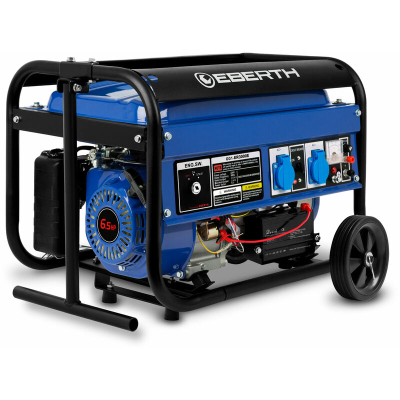 3000 W Generador de corriente (Chasis, Motor de gasolina de 6.5 CV, 4 tiempos, Refrigerado por aire, 2x 230 V, 1x 12 V, E-Start, Regulador de voltios
3000 W Generador de corriente (Chasis, Motor de gasolina de 6.5 CV, 4 tiempos, Refrigerado por aire, 2x 230 V, 1x 12 V, E-Start, Regulador de voltios