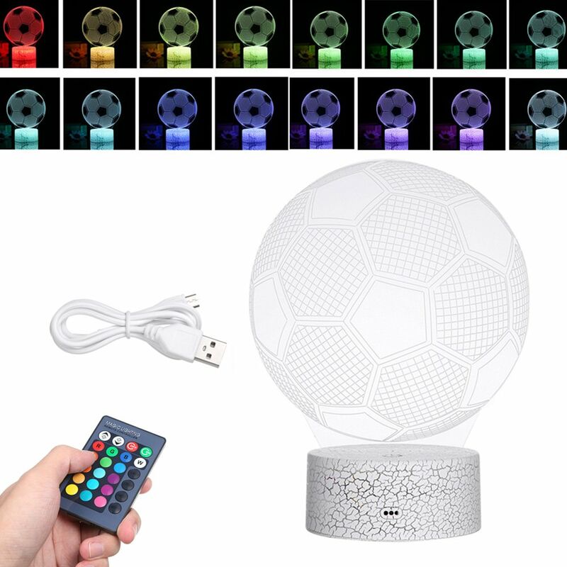 3D Soccer Led Night Light Lampara de ilusion Luces que cambian de color Mesita de noche Lampara de escritorio con control tactil y remoto para ninos
3D Soccer Led Night Light Lampara de ilusion Luces que cambian de color Mesita de noche Lampara de escritorio con control tactil y remoto para ninos
