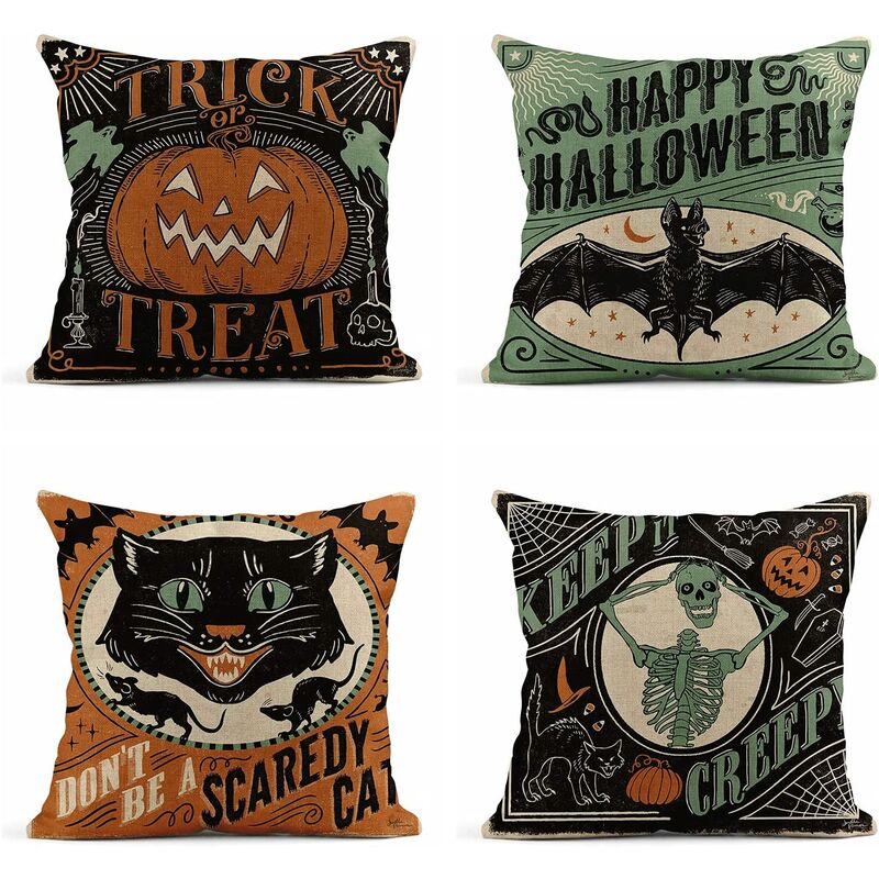 4 piezas de lino fundas de almohada Vintage Halloween Scaredy Gatos Calabazas Esqueletos Decoración para el hogar Funda de almohada Fundas de
4 piezas de lino fundas de almohada Vintage Halloween Scaredy Gatos Calabazas Esqueletos Decoración para el hogar Funda de almohada Fundas de