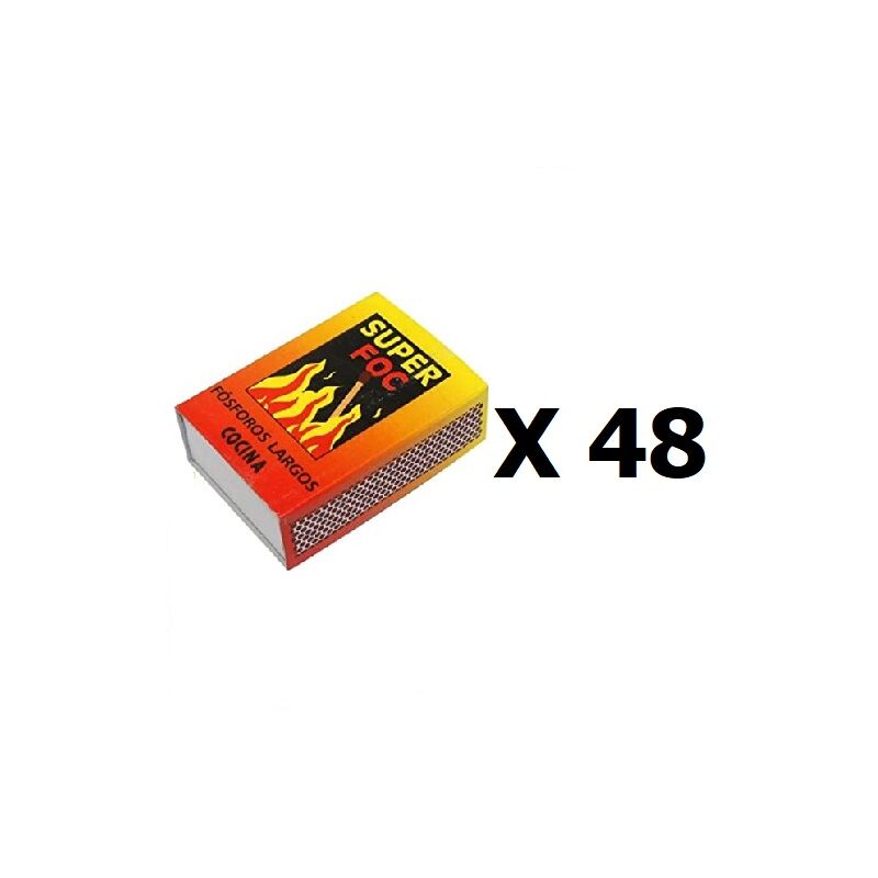 4800 CERILLAS SUPERFOC Fósforos Largos para Cocina y Hogar, Maxi Pack 48 Cajetillas x 100 Cerillas c/u, 5 cm
4800 CERILLAS SUPERFOC Fósforos Largos para Cocina y Hogar, Maxi Pack 48 Cajetillas x 100 Cerillas c/u, 5 cm