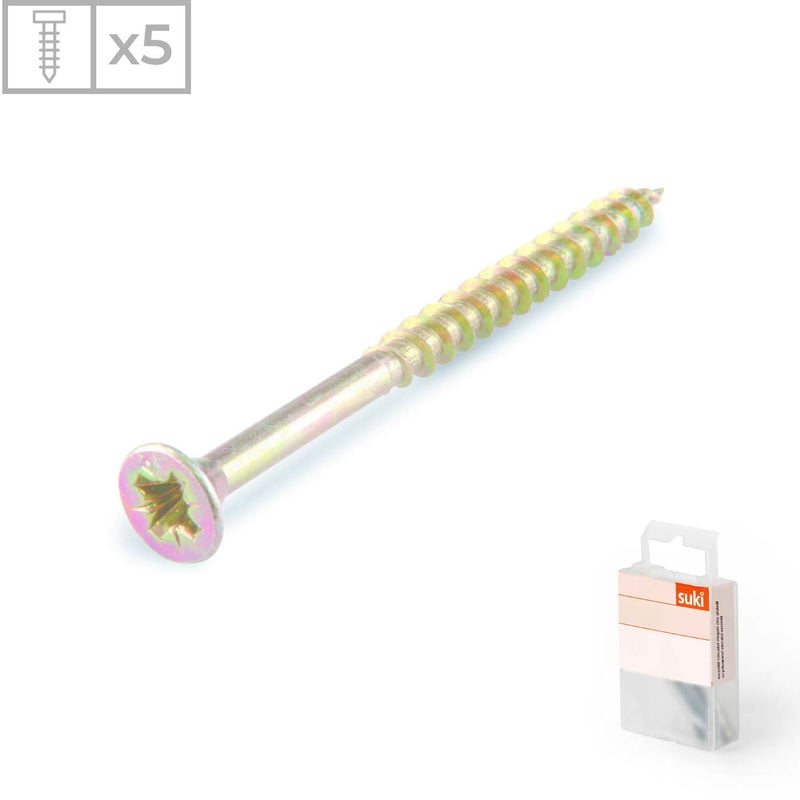 Suki - Pack 5 Tornillos para Madera con Cabeza Avellanada | Fabricado en Acero Zincado | Medidas 6,0x60mm
Suki - Pack 5 Tornillos para Madera con Cabeza Avellanada | Fabricado en Acero Zincado | Medidas 6,0x60mm