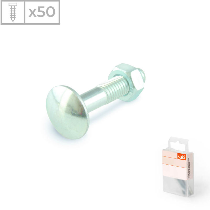 Suki - 50 Tornillos con cabeza redonda fabricado en acero zincado con tuerca, medidas 8x80mm
Suki - 50 Tornillos con cabeza redonda fabricado en acero zincado con tuerca, medidas 8x80mm