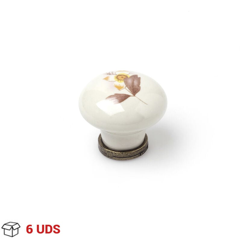 Pomo Mueble | Estilo Clásico | Fabricado en Porcelana-Zamak | Acabado en Flor marrón | Medidas 30*30*27 mm | Sistema de Fijación | 6 Unidades
Pomo Mueble | Estilo Clásico | Fabricado en Porcelana-Zamak | Acabado en Flor marrón | Medidas 30*30*27 mm | Sistema de Fijación | 6 Unidades