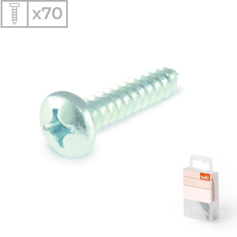 70 Tornillos rosca chapa con cabeza redonda fabricado en acero zincado, medidas 4,8x22mm 
70 Tornillos rosca chapa con cabeza redonda fabricado en acero zincado, medidas 4,8x22mm