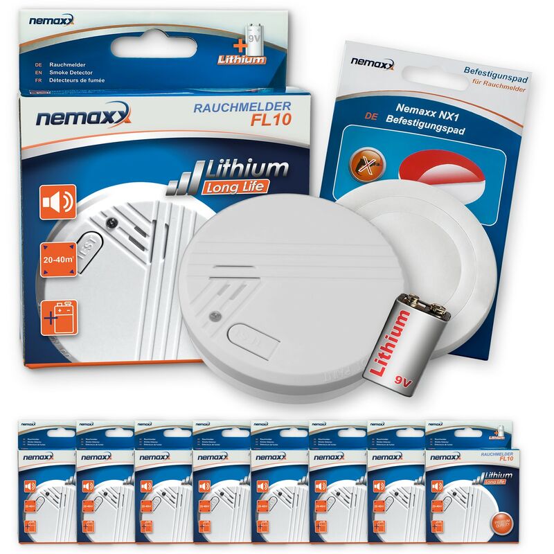 Nemaxx - 8x FL10 Detector de humo + 8x NX1 Pad de fijación - Detector de calidad con pila de 10 años de duración y conforme la norma DIN EN 14604
Nemaxx - 8x FL10 Detector de humo + 8x NX1 Pad de fijación - Detector de calidad con pila de 10 años de duración y conforme la norma DIN EN 14604