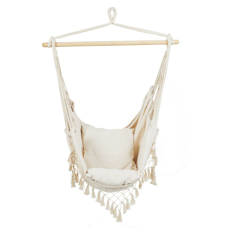 909 OUTDOOR Silla Hamaca con Cojines para Interior y Exterior, Silla Hamaca Tejida de Algodón y Madera, Silla Colgante Color Crema 100 x 105 x 128 cm
909 OUTDOOR Silla Hamaca con Cojines para Interior y Exterior, Silla Hamaca Tejida de Algodón y Madera, Silla Colgante Color Crema 100 x 105 x 128 cm
