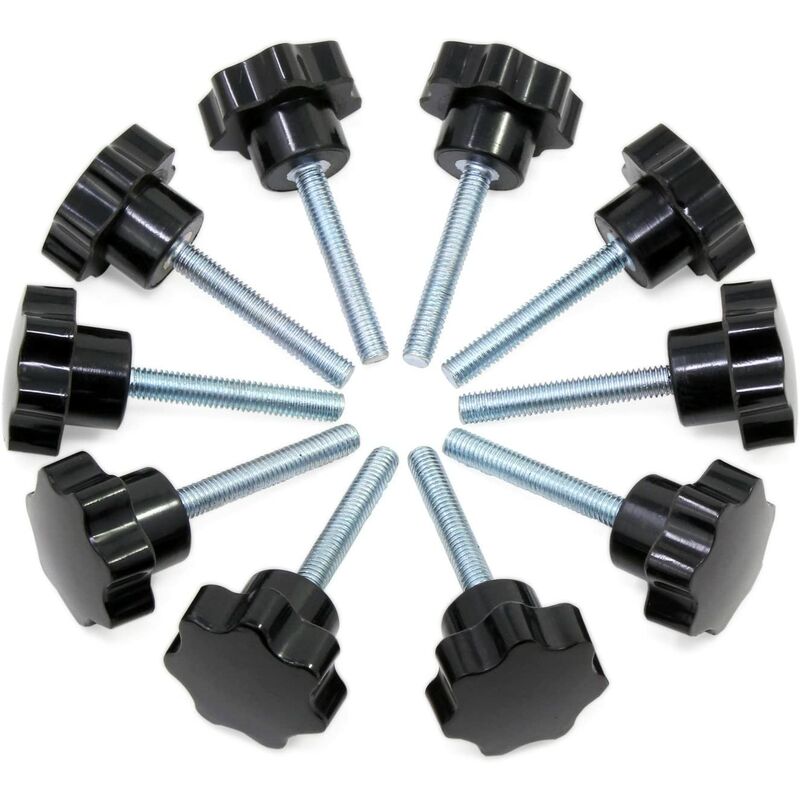 Abrazadera roscada M6x40mm de 10 piezas Botón de plástico negro Botón de tornillo en forma de estrella para máquinas herramientas
Abrazadera roscada M6x40mm de 10 piezas Botón de plástico negro Botón de tornillo en forma de estrella para máquinas herramientas