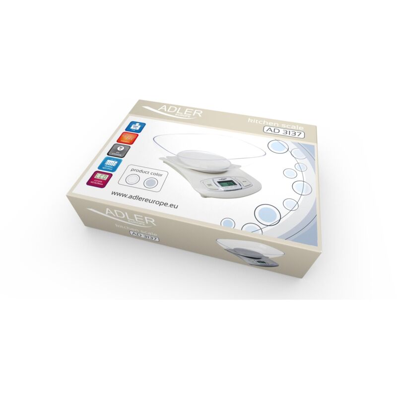 Báscula electrónica de Cocina con Cuenco Blanco y Azul, Multicolor, Talla única - Adler
Báscula electrónica de Cocina con Cuenco Blanco y Azul, Multicolor, Talla única - Adler