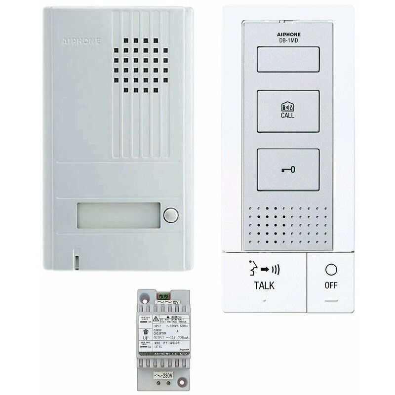 Aiphone - Kit de portero automático de 2 hilos con placa de superficie de aluminio y transformador - DBS1AP
Aiphone - Kit de portero automático de 2 hilos con placa de superficie de aluminio y transformador - DBS1AP