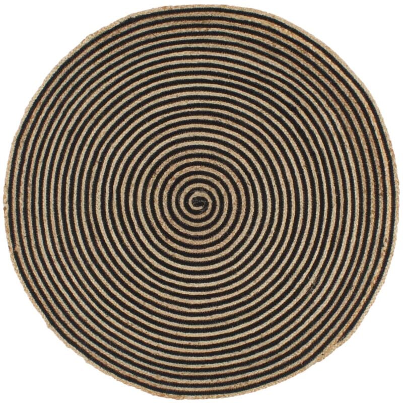 vidaXL Alfombra de yute tejida a mano diseño espiral negro 150 cm - Negro