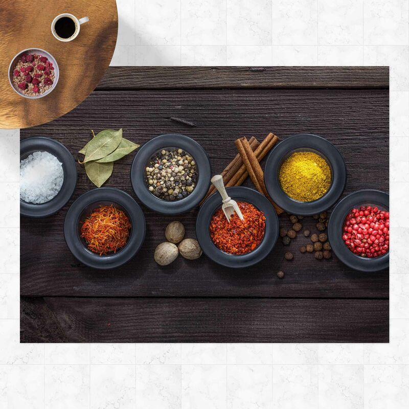 Alfombras vinílicas - Black Bowls with Spices - Apaisado 3:4 Dimensión LxA: 90cm x 120cm 
Alfombras vinílicas - Black Bowls with Spices - Apaisado 3:4 Dimensión LxA: 90cm x 120cm