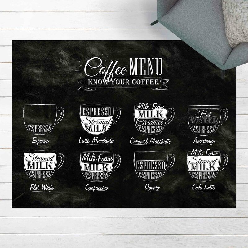 Alfombras vinílicas - Coffee Varieties Chalkboard - Apaisado 3:4 Dimensión LxA: 105cm x 140cm
Alfombras vinílicas - Coffee Varieties Chalkboard - Apaisado 3:4 Dimensión LxA: 105cm x 140cm