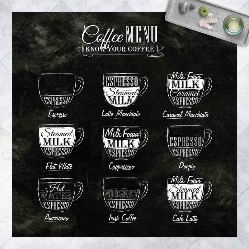 Alfombras vinílicas - Coffee Varieties Chalkboard - Cuadrado 1:1 Dimensión LxA: 60cm x 60cm
Alfombras vinílicas - Coffee Varieties Chalkboard - Cuadrado 1:1 Dimensión LxA: 60cm x 60cm