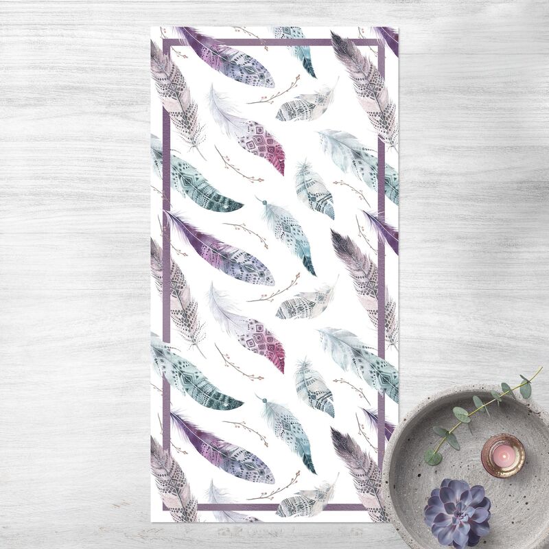 Alfombras vinílicas - Boho Watercolour Feathers In Aubergine And Petrol Colour With Frame - Alto 2:1 Dimensión LxA: 140cm x 70cm
Alfombras vinílicas - Boho Watercolour Feathers In Aubergine And Petrol Colour With Frame - Alto 2:1 Dimensión LxA: 140cm x 70cm