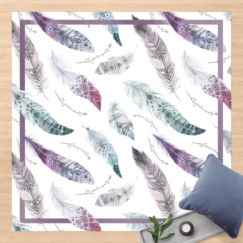 Alfombras vinílicas - Boho Watercolour Feathers In Aubergine And Petrol Colour With Frame - Cuadrado 1:1 Dimensión LxA: 100cm x 100cm
Alfombras vinílicas - Boho Watercolour Feathers In Aubergine And Petrol Colour With Frame - Cuadrado 1:1 Dimensión LxA: 100cm x 100cm