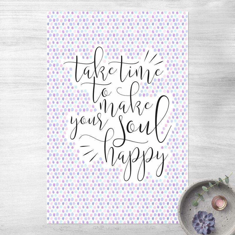 Alfombras vinílicas - Take Time To Make Your Soul Happy On Watercolour Dots - Alto 3:2 Dimensión LxA: 150cm x 100cm
Alfombras vinílicas - Take Time To Make Your Soul Happy On Watercolour Dots - Alto 3:2 Dimensión LxA: 150cm x 100cm