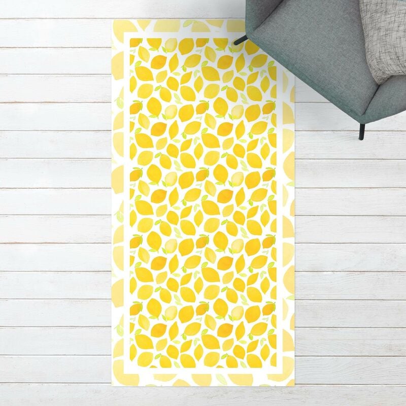 Alfombras vinílicas - Watercolour Lemons with Leaves And Frame - Alto 2:1 Dimensión LxA: 160cm x 80cm 
Alfombras vinílicas - Watercolour Lemons with Leaves And Frame - Alto 2:1 Dimensión LxA: 160cm x 80cm