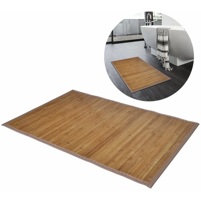 Alfombrilla de bano de bambu 60 x 90 cm marron