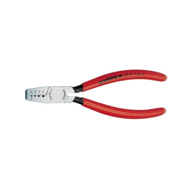 Knipex - Pinza de engatillar los bornes, cabeza pulido, Asas de tubo de plástico, Acero eléctrico al vanadium, Largo : 145 mm, sección del conductor
Knipex - Pinza de engatillar los bornes, cabeza pulido, Asas de tubo de plástico, Acero eléctrico al vanadium, Largo : 145 mm, sección del conductor