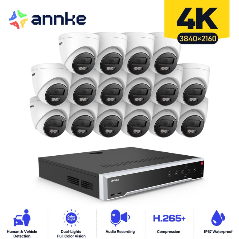 ANNKE 4K Ultra HD PoE Sistema de cámara de seguridad de torreta con cámaras IP con cable para exteriores 12MP 32CH ONVIF NVR H.265 + Codificación de
ANNKE 4K Ultra HD PoE Sistema de cámara de seguridad de torreta con cámaras IP con cable para exteriores 12MP 32CH ONVIF NVR H.265 + Codificación de
