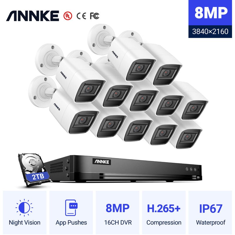 Annke - Sistema de cámara de seguridad CCTV DVR de 16 canales 4K con cámara tipo bala de 8MP ONVIF H.265 pro Stream EXIR Kits de videovigilancia de
Annke - Sistema de cámara de seguridad CCTV DVR de 16 canales 4K con cámara tipo bala de 8MP ONVIF H.265 pro Stream EXIR Kits de videovigilancia de