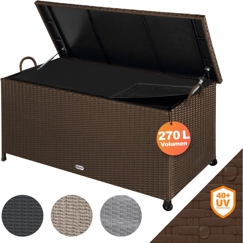 Baúl de almacenamiento para exteriores de Poliratán con ruedas y asas Marrón 122x56x61cm Marrón - Marrón - Casaria
Baúl de almacenamiento para exteriores de Poliratán con ruedas y asas Marrón 122x56x61cm Marrón - Marrón - Casaria