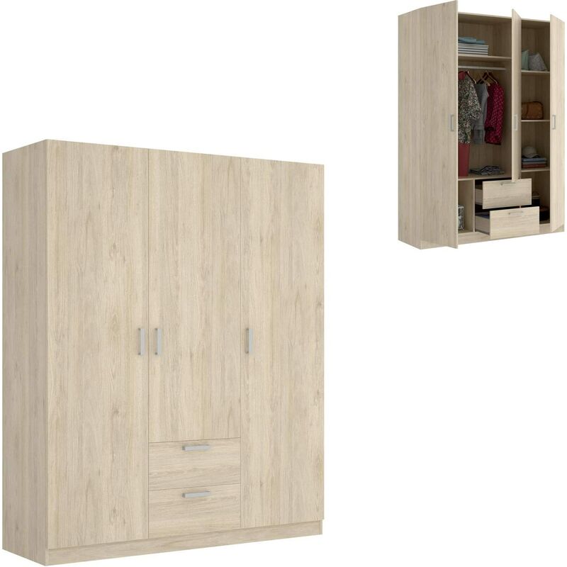 Armario ropero de Tres Puertas y dos cajones, Color Natural, Medidas 150 cm (Largo) x 215 cm (Alto) x 52 cm (Fondo)
Armario ropero de Tres Puertas y dos cajones, Color Natural, Medidas 150 cm (Largo) x 215 cm (Alto) x 52 cm (Fondo)