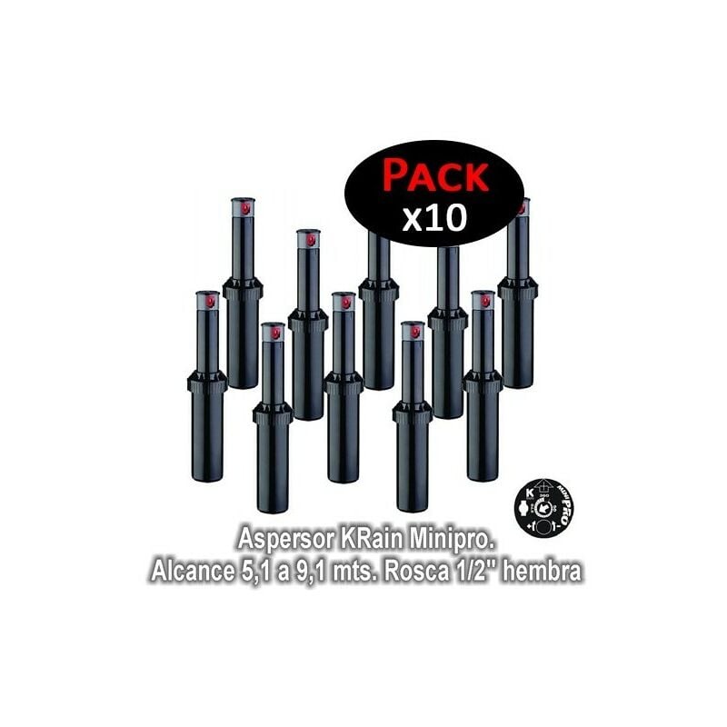 Aspersor KRain Minipro. Alcance 5,1 a 9,1 mts. Rosca 1/2' hembra (Pack de 10 unidades)
Aspersor KRain Minipro. Alcance 5,1 a 9,1 mts. Rosca 1/2' hembra (Pack de 10 unidades)