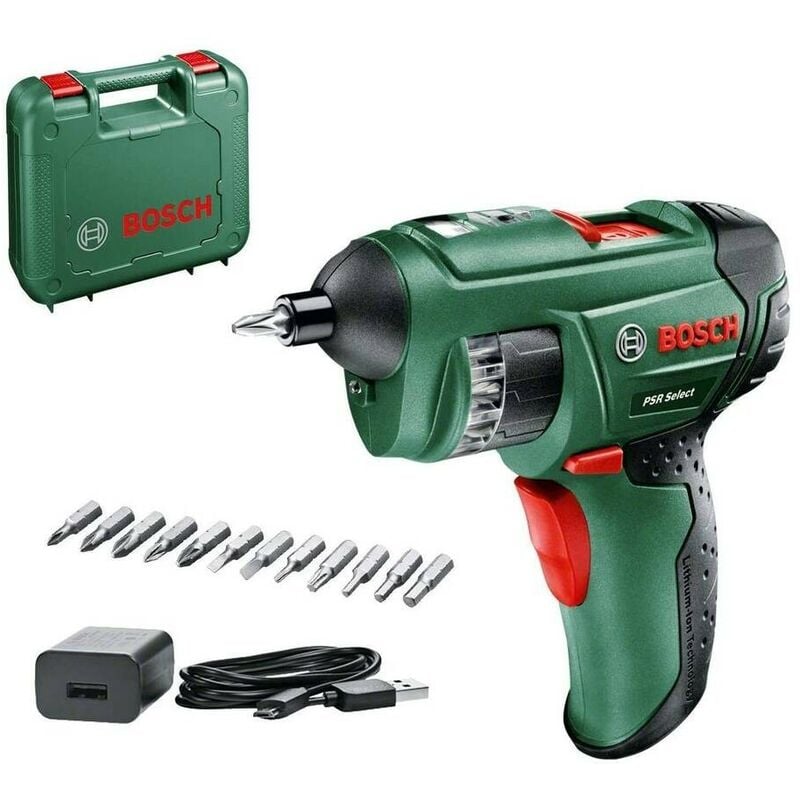 Bosch 0603977005 Atornillador a batería PSR Select + set 12 puntas de atornillar + cargador USB
Bosch 0603977005 Atornillador a batería PSR Select + set 12 puntas de atornillar + cargador USB