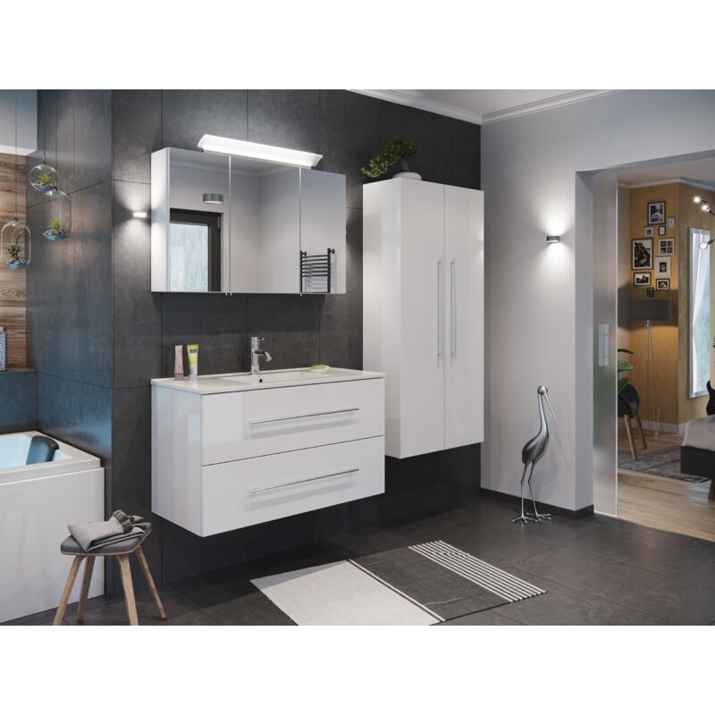 Set de mueble de baño Firenze 100 (4 part./C) Blanco brillante y armario espejo
Set de mueble de baño Firenze 100 (4 part./C) Blanco brillante y armario espejo
