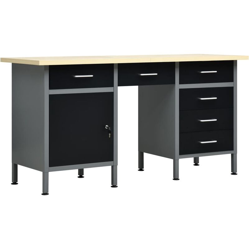 Bh Design - Banco de trabajo de acero negro 160x60x85 cm
