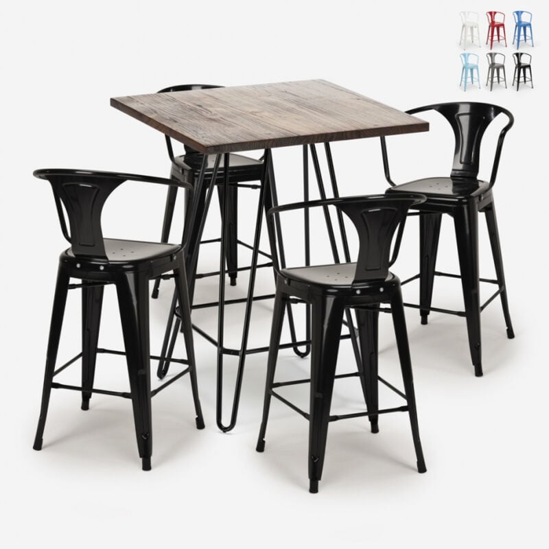 Ahd Amazing Home Design - Barra de cocina set 4 taburetes tolix industrial mesa de centro de madera 60x60cm Mason Noix | Color: Negro
Ahd Amazing Home Design - Barra de cocina set 4 taburetes tolix industrial mesa de centro de madera 60x60cm Mason Noix | Color: Negro