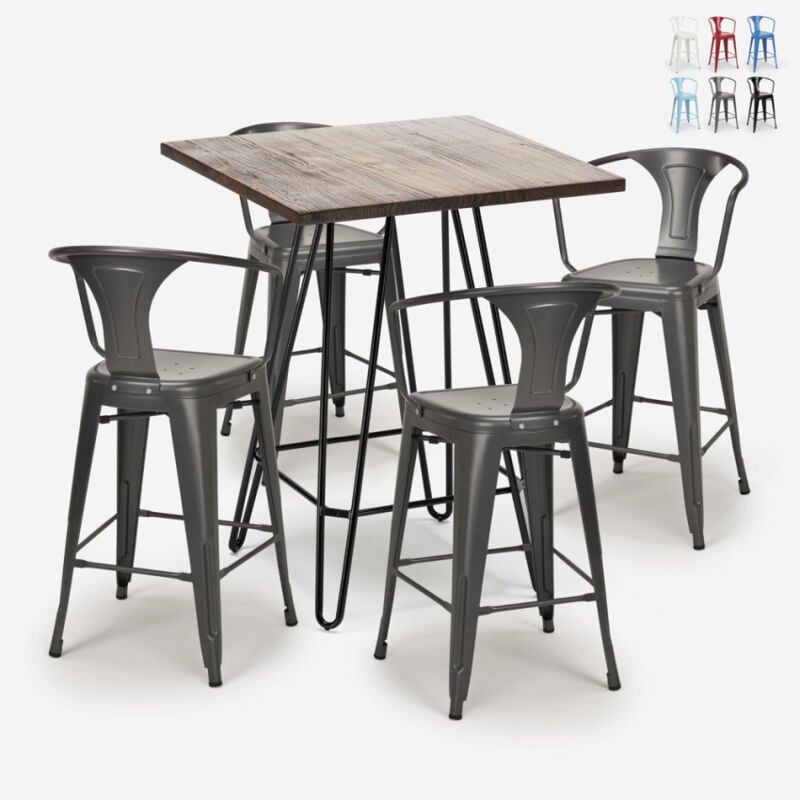 Ahd Amazing Home Design - Barra de cocina set 4 taburetes tolix industrial mesa de centro de madera 60x60cm Mason Noix | Color: Gris Oscuro
Ahd Amazing Home Design - Barra de cocina set 4 taburetes tolix industrial mesa de centro de madera 60x60cm Mason Noix | Color: Gris Oscuro