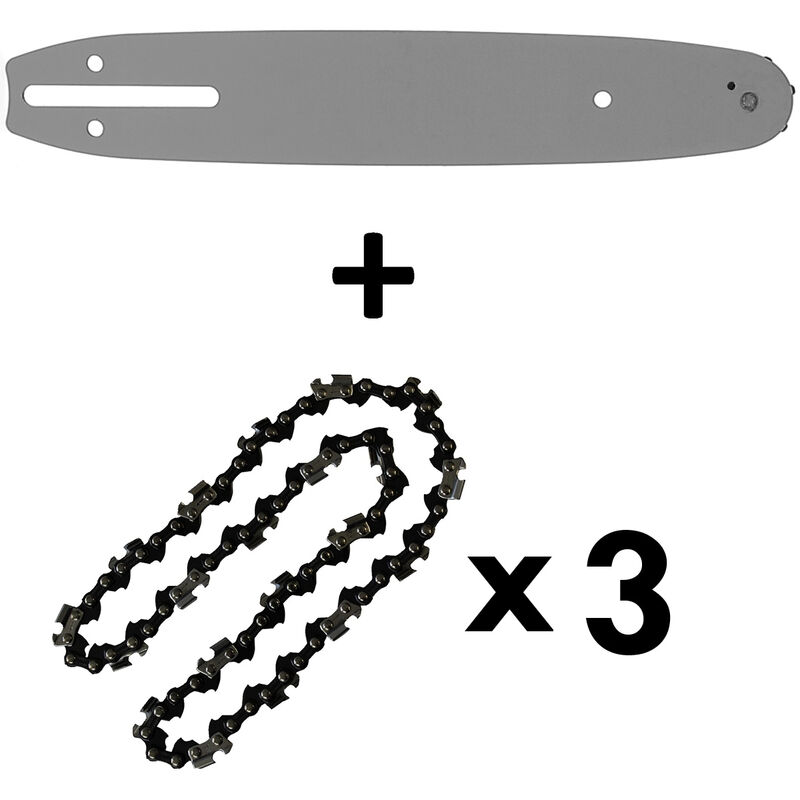 Barra guía de 10 pulgadas (26 cm) con 3 cadenas de 40 eslabones para motosierras de 25 cm3
Barra guía de 10 pulgadas (26 cm) con 3 cadenas de 40 eslabones para motosierras de 25 cm3