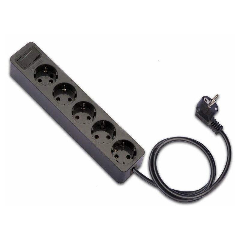 Base Multiple 5 Tomas Tt Interruptor Negro 1.5 M