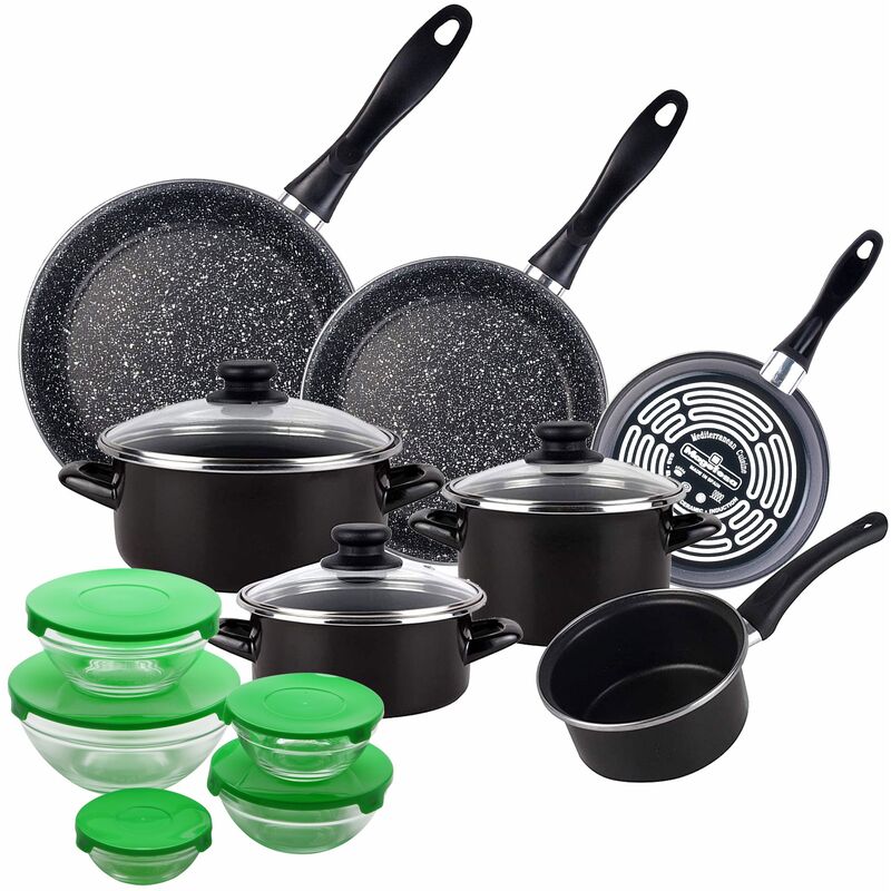 Batería 10 piezas Magefesa: cacerolas Ø16 y Ø20 + tapas, olla Ø16 + tapa y cazo de Ø14, y 3 Sartenes Magefesa Ø18 Ø20 y Ø24 cm, acero vitrificado.
Batería 10 piezas Magefesa: cacerolas Ø16 y Ø20 + tapas, olla Ø16 + tapa y cazo de Ø14, y 3 Sartenes Magefesa Ø18 Ø20 y Ø24 cm, acero vitrificado.
