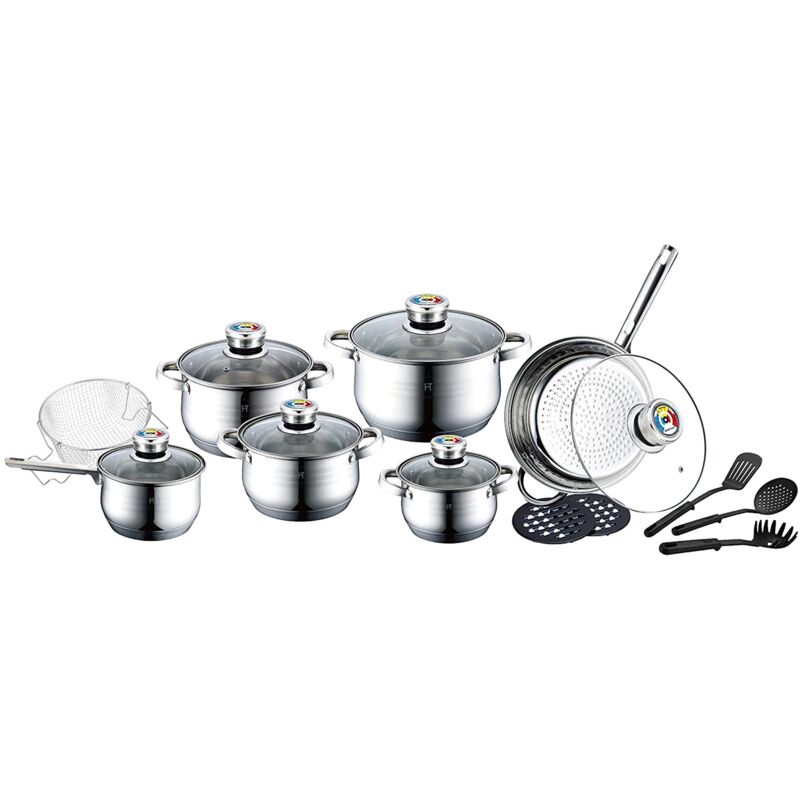 Batería 18 piezas, acero inoxidable: Sartén ø24x7,5; Cazo ø16x10,5; Cacerola ø18x11,5; Cacerola ø20x12,5; Cacerola ø24x14,5; Protectores en
Batería 18 piezas, acero inoxidable: Sartén ø24x7,5; Cazo ø16x10,5; Cacerola ø18x11,5; Cacerola ø20x12,5; Cacerola ø24x14,5; Protectores en